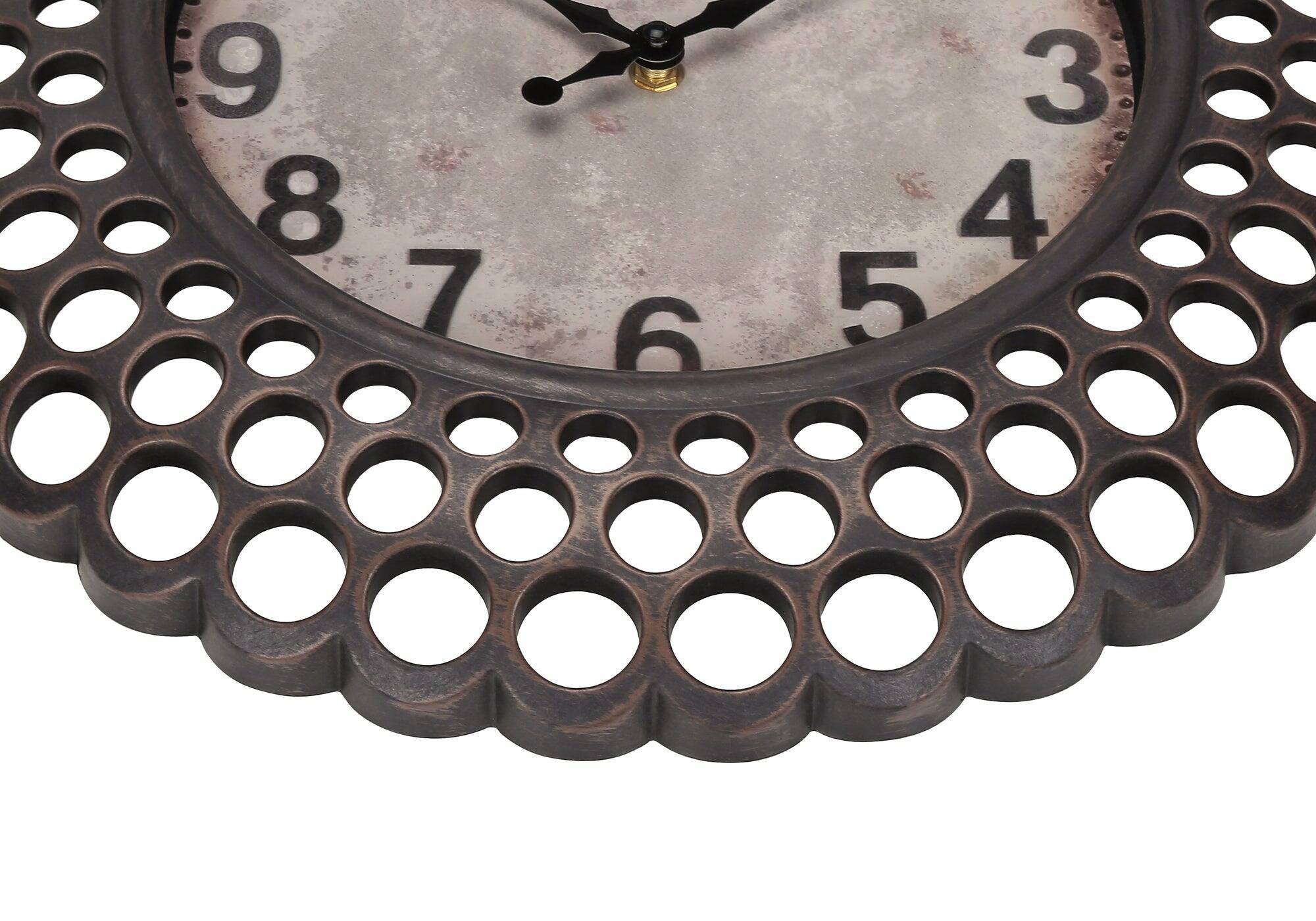 Left. BreeBe - Clocks, 16' Round, Wall Clock, Dark Brown, Transitional - Brown.