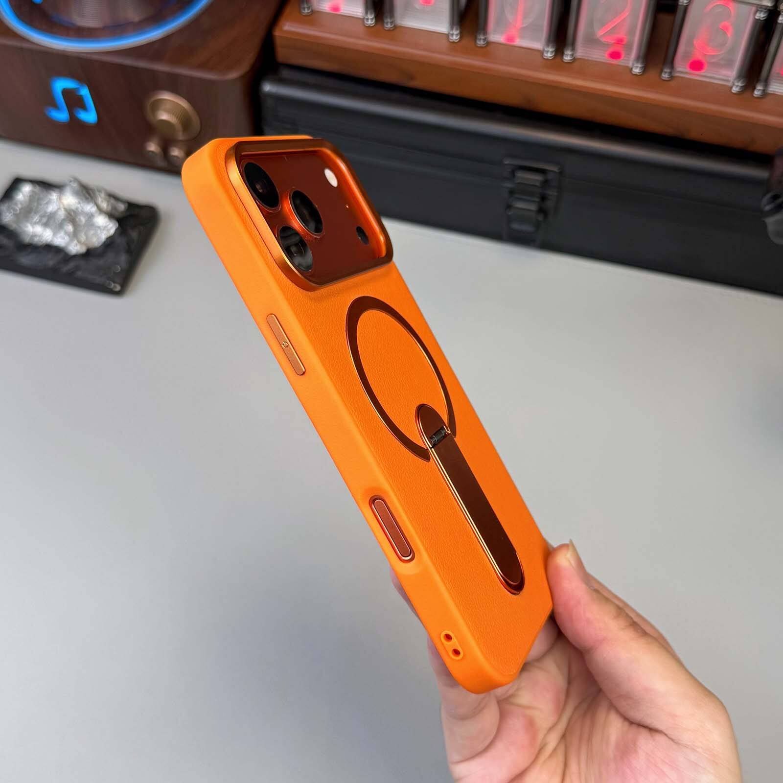 Alt View 7. Dteck - Rugged Magnetic Case for Apple iPhone 17 Pro Max with Integrated Stand, Slim Shockproof Dual Layer Protective Cover - Orange.