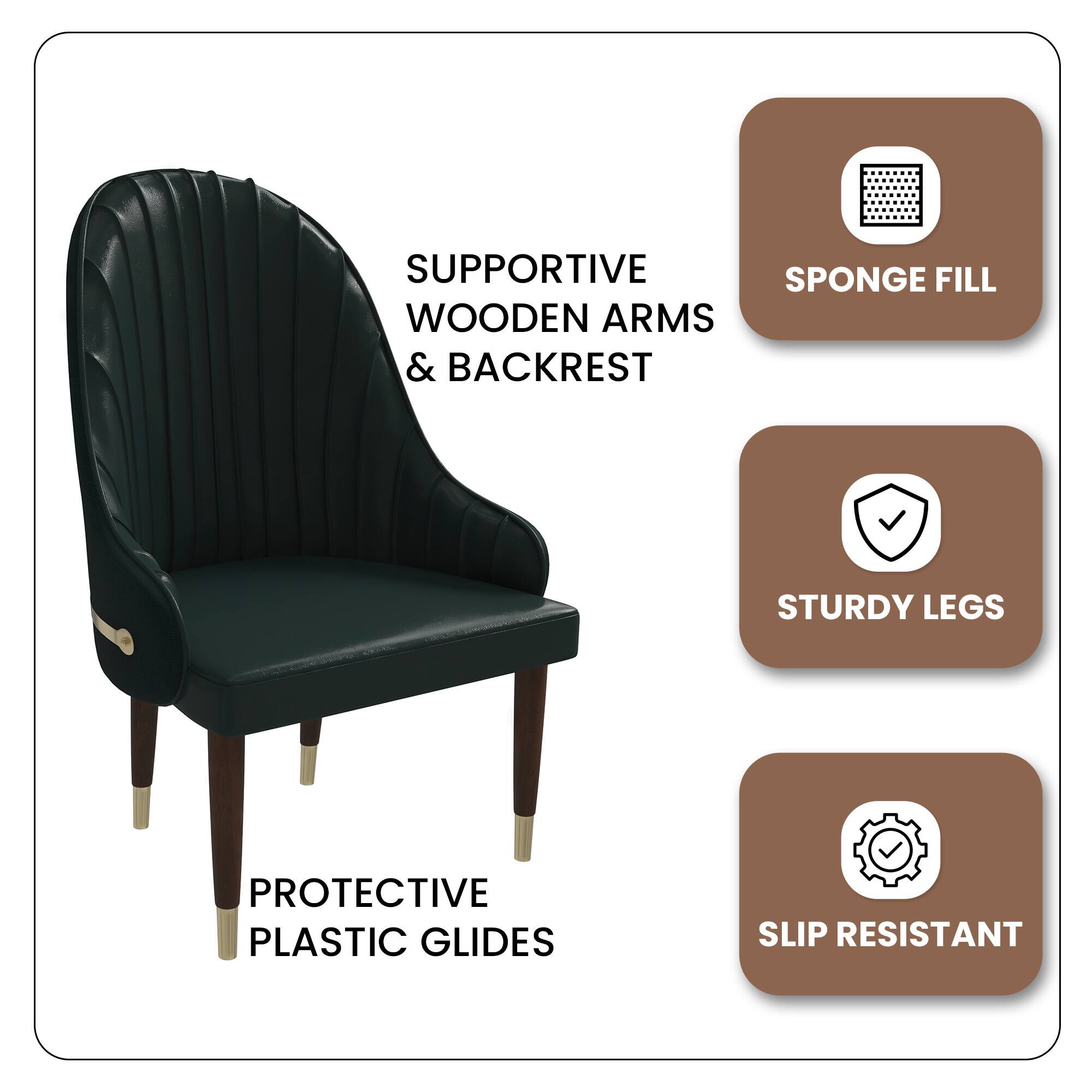 SUPPORTIVE WOODEN ARMS & BACKREST  
STURDY LEGS  
PROTECTIVE PLASTIC GLIDES  
SLIP RESISTANT