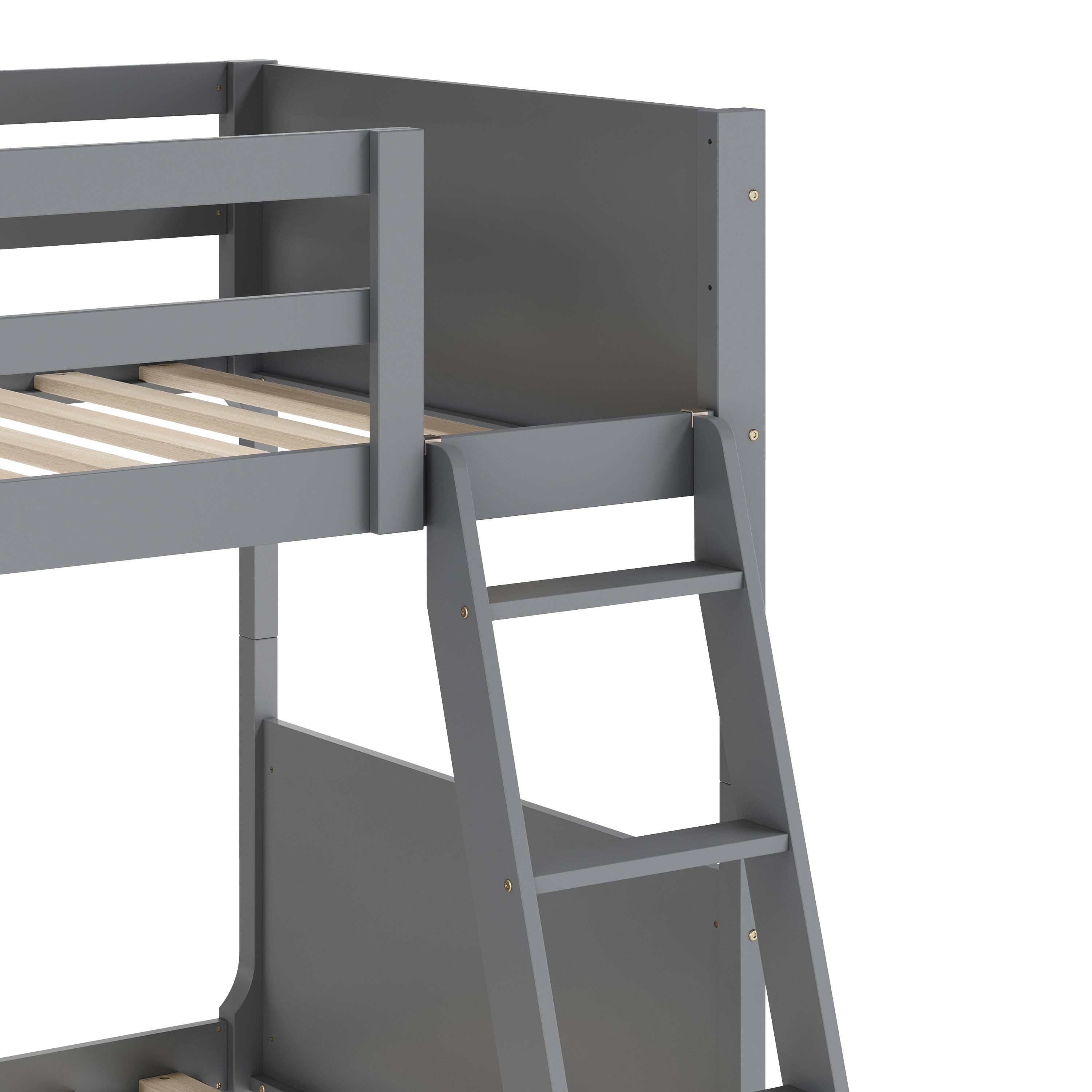 Alt View 9. Emma + Oliver - Samuel Kids Bunk Bed with Convertible, Solid Wood Slatted Frame and Easy-to-Climb Ladder with No Box Spring Required - Gray.