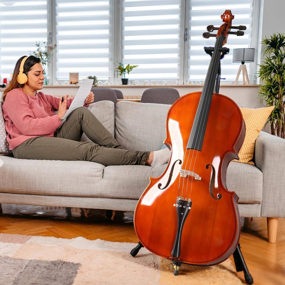 Back. Winado - Full Size Cello, 4/4 Solid Wood Acoustic Cello with Sturdy Stand, Portable Bag, Premium Rosin and Extra String.
