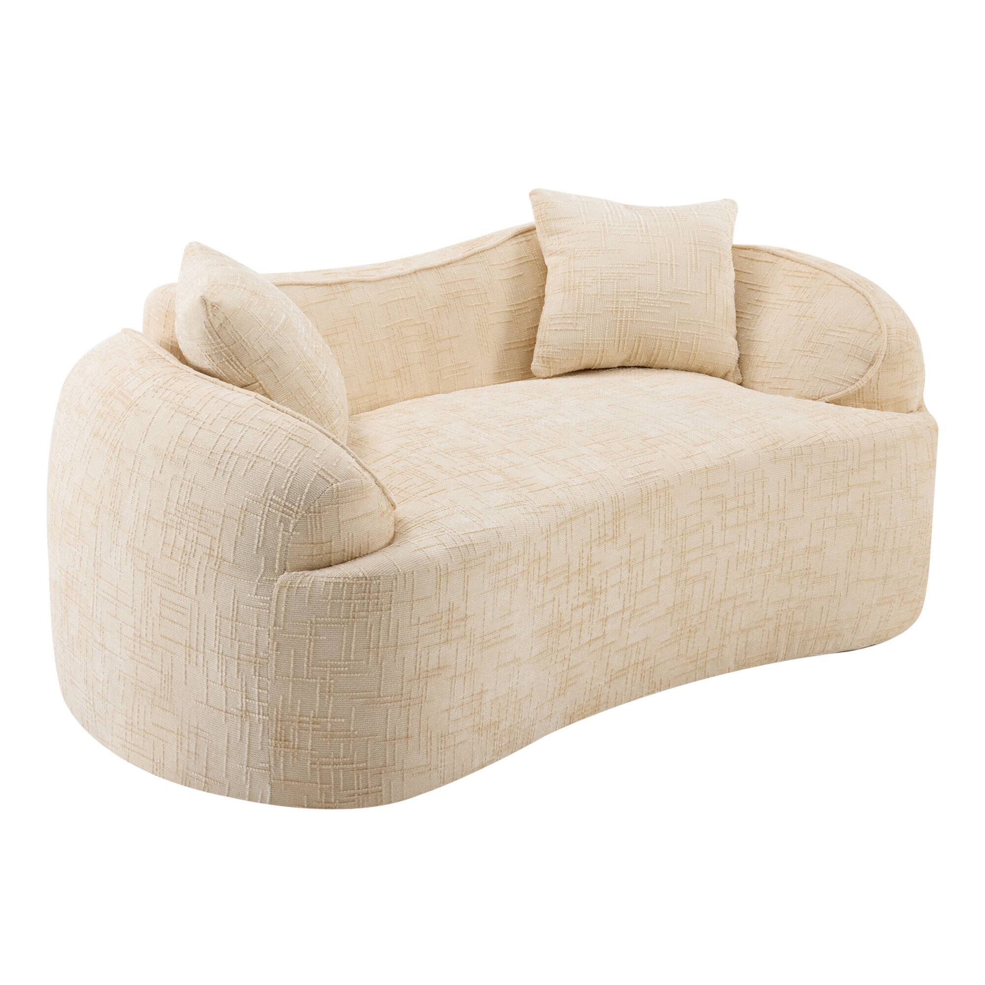 Alt View 8. GOODSILO - Curved Two-Person Compression Sofa with Pillows for Small Spaces - Beige.