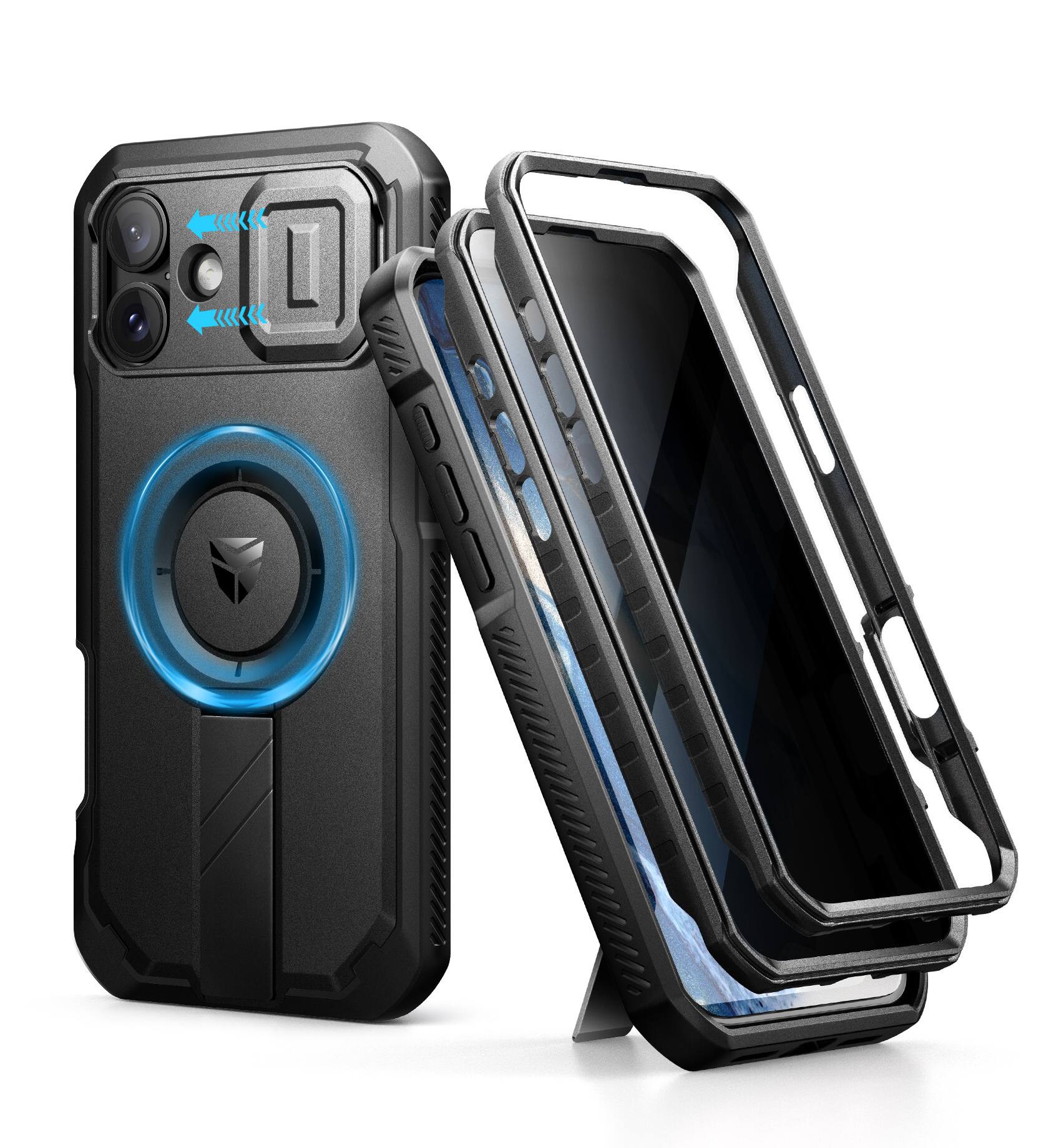 Angle. dexnor - Case for iPhone 16 Plus with Privacy Screen Protector Compatible with MagSafe Rugged Bumper Magnetic Protective Cover - Privacy Black.