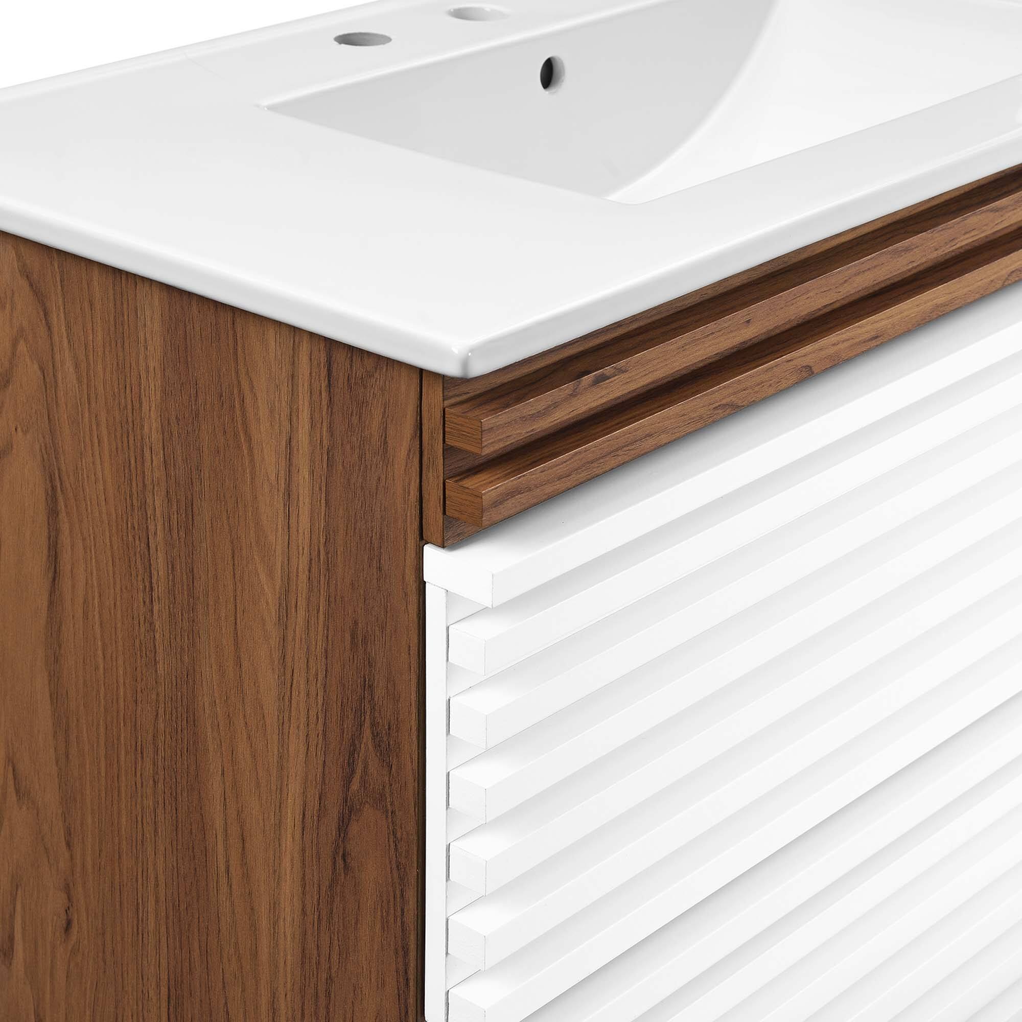 Alt View 5. Modway - Render Wall-Mount Bathroom Vanity with White Basin Included - White Walnut White.
