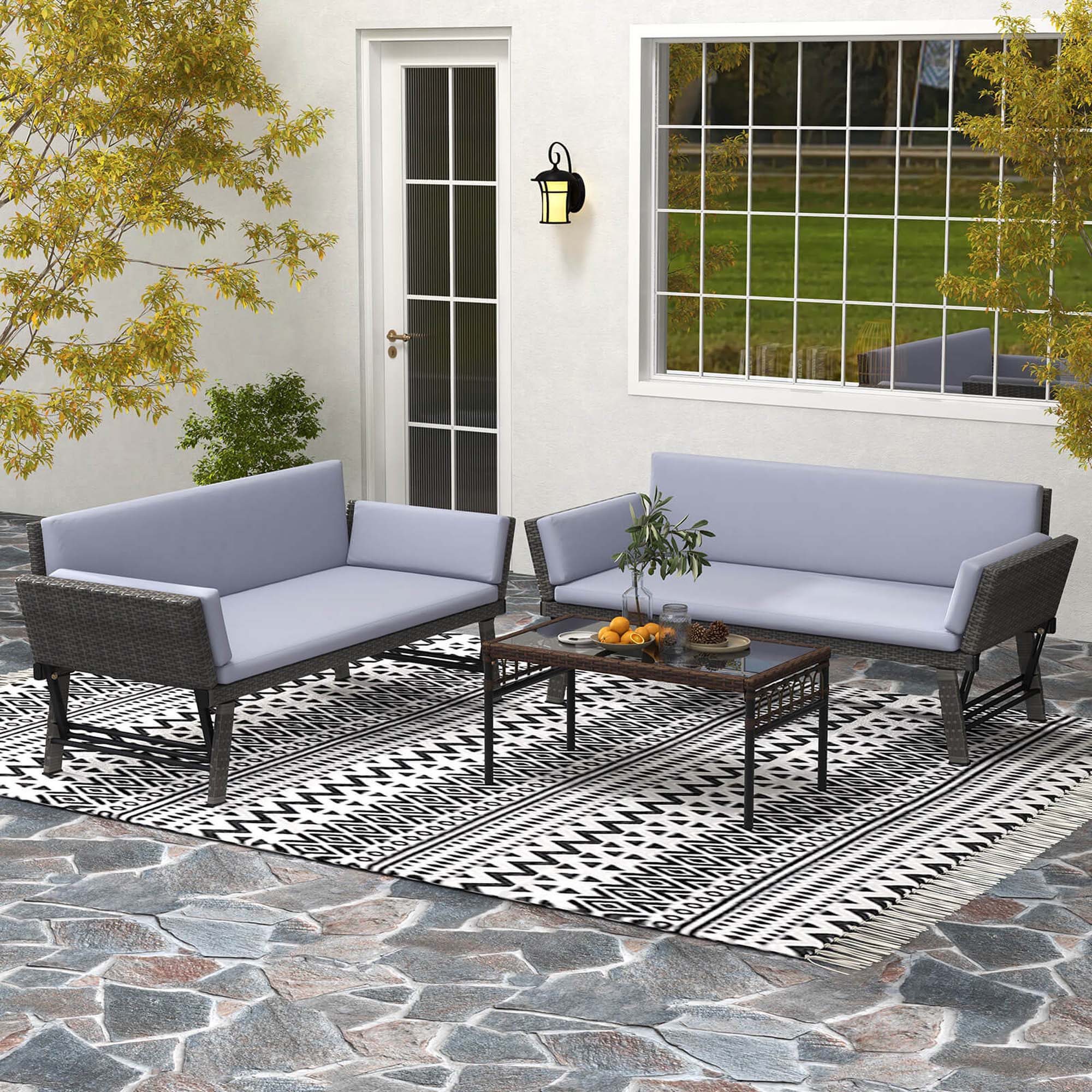 Alt View 4. Costway - Costway Outdoor Convertible Sofa Daybed with Adjustable Armrests Removable Cushions - Gray.