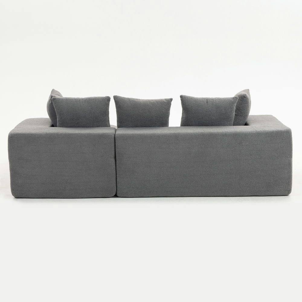 Alt View 6. Resenkos - Full Foam Compression Modular Sofa with 5 Throw Pillows, Flannelette Fabric, L-Shaped, Ideal for Small Space - Gray.