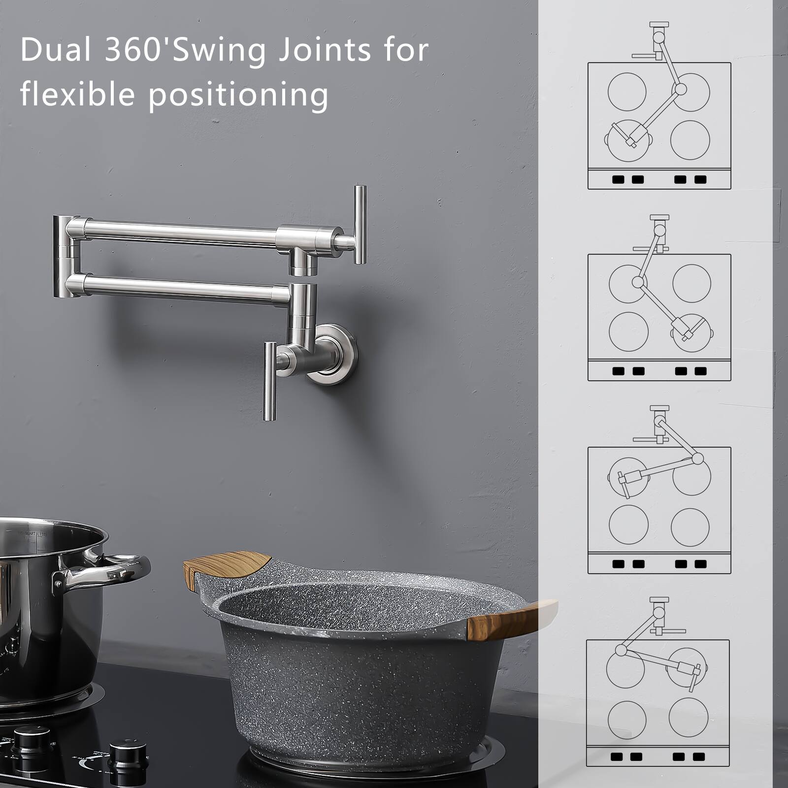 Dual 360° Swing Joints for flexible positioning