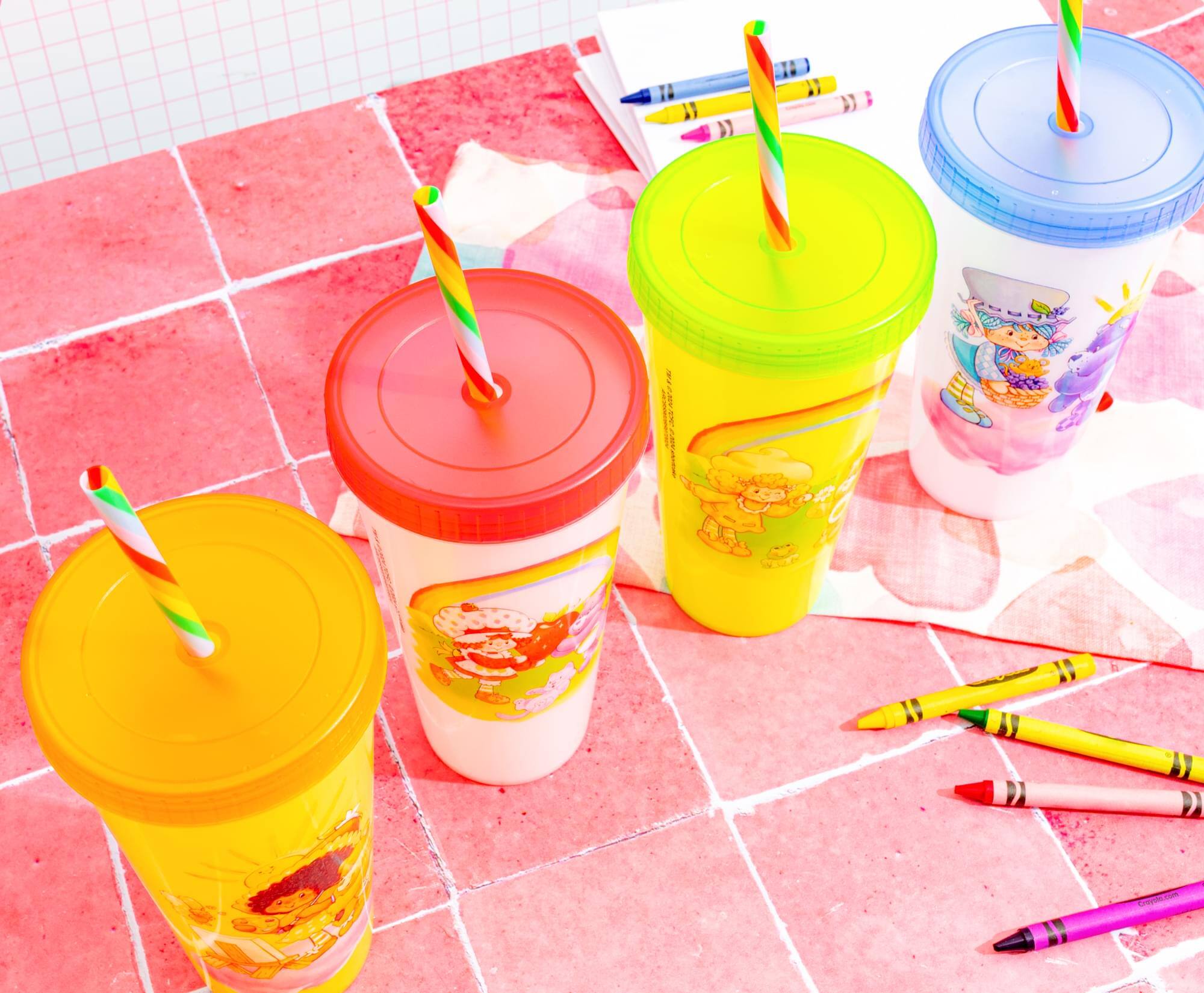 Alt View 3. Silver Buffalo - Care Bears x Strawberry Shortcake 4-Piece Color-Changing Tumbler Set | 24 Ounces - Multi-Colored.