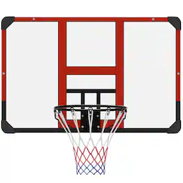 Soozier - Mounted Basketball Hoop with Shatter-Resistant Backboard - Black, Clear, Red