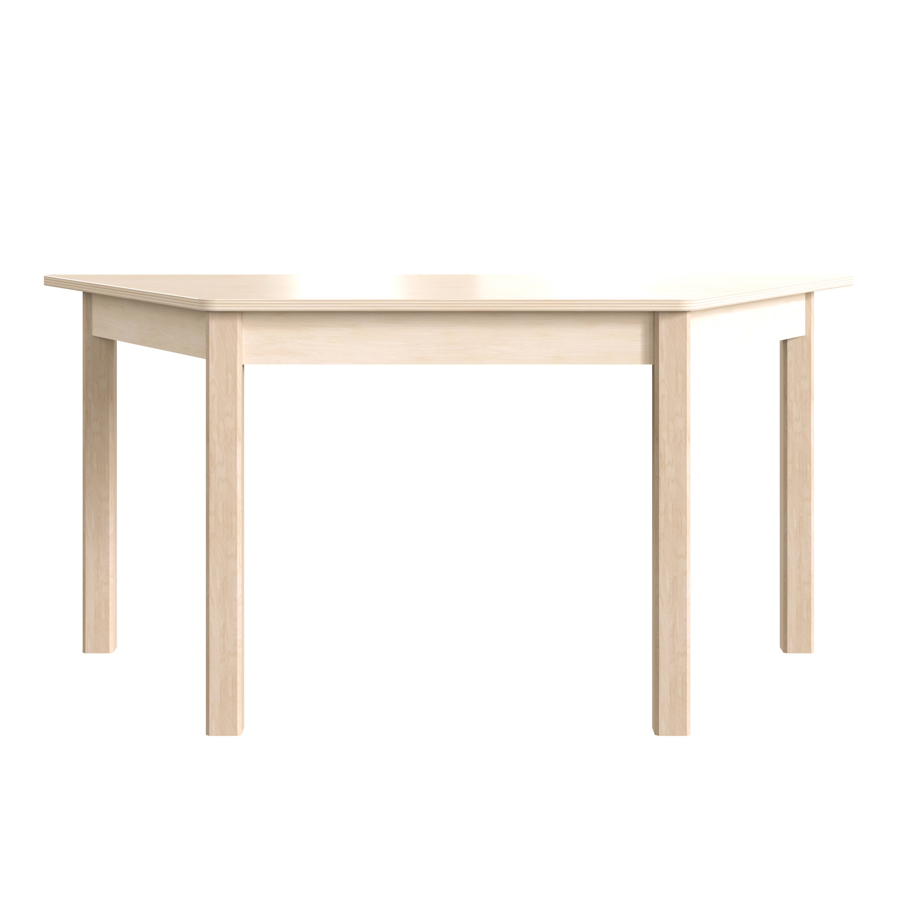 Angle. Flash Furniture - Bright Beginnings Commercial Grade Wooden Trapezoid Preschool Classroom Activity Table, (20.75"W x 47.25"D x 21"H), Beec - Natural.