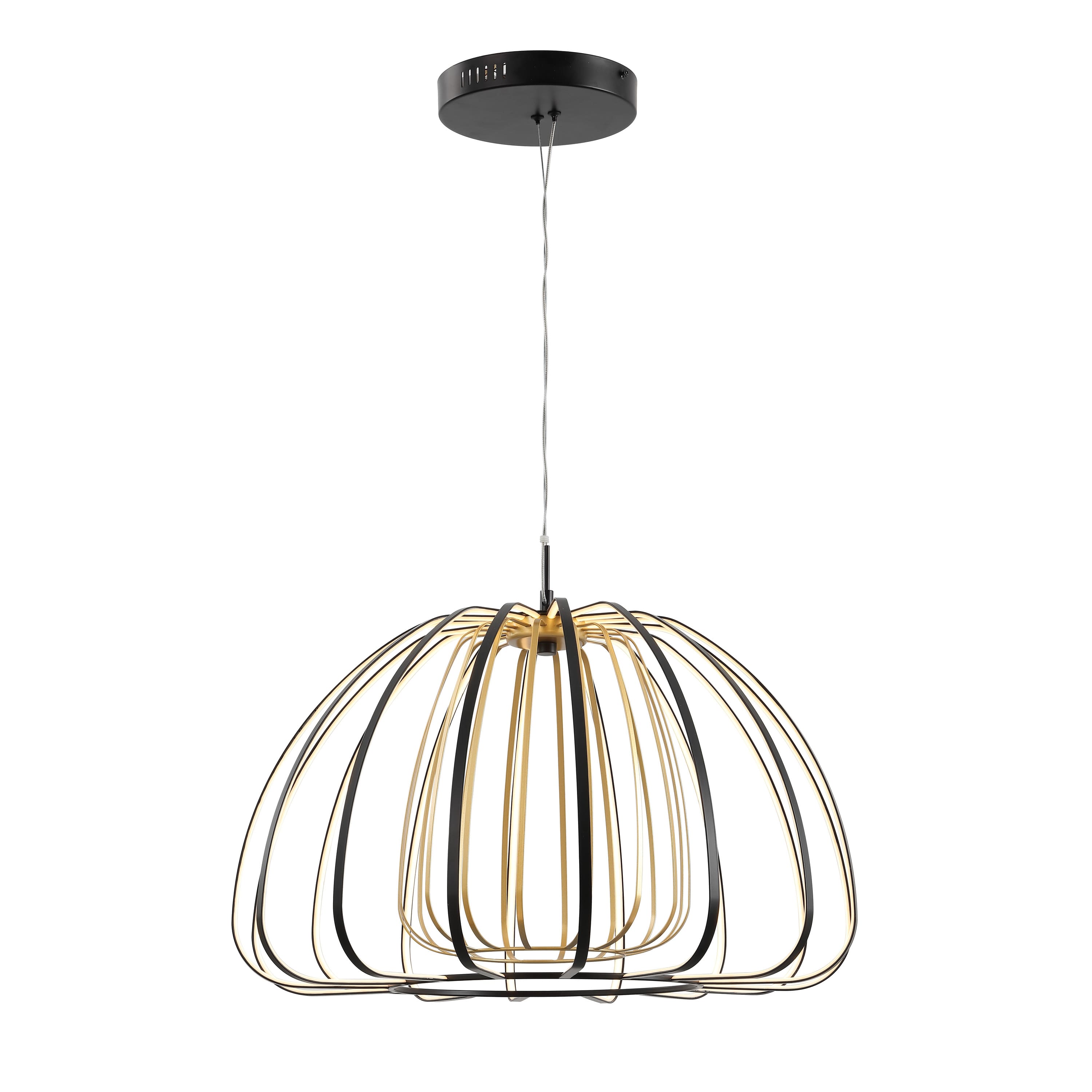 "Jonathan Y - Gigi 23.5"" Modern Glam Metal Adjustable Dimmable Stripe Cage Integrated LED Pendant - Black/Gold Painting" price history on PriceWatchPro