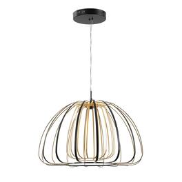 Jonathan Y - Gigi 23.5" Modern Glam Metal Adjustable Dimmable Stripe Cage Integrated LED Pendant - Black/Gold Painting