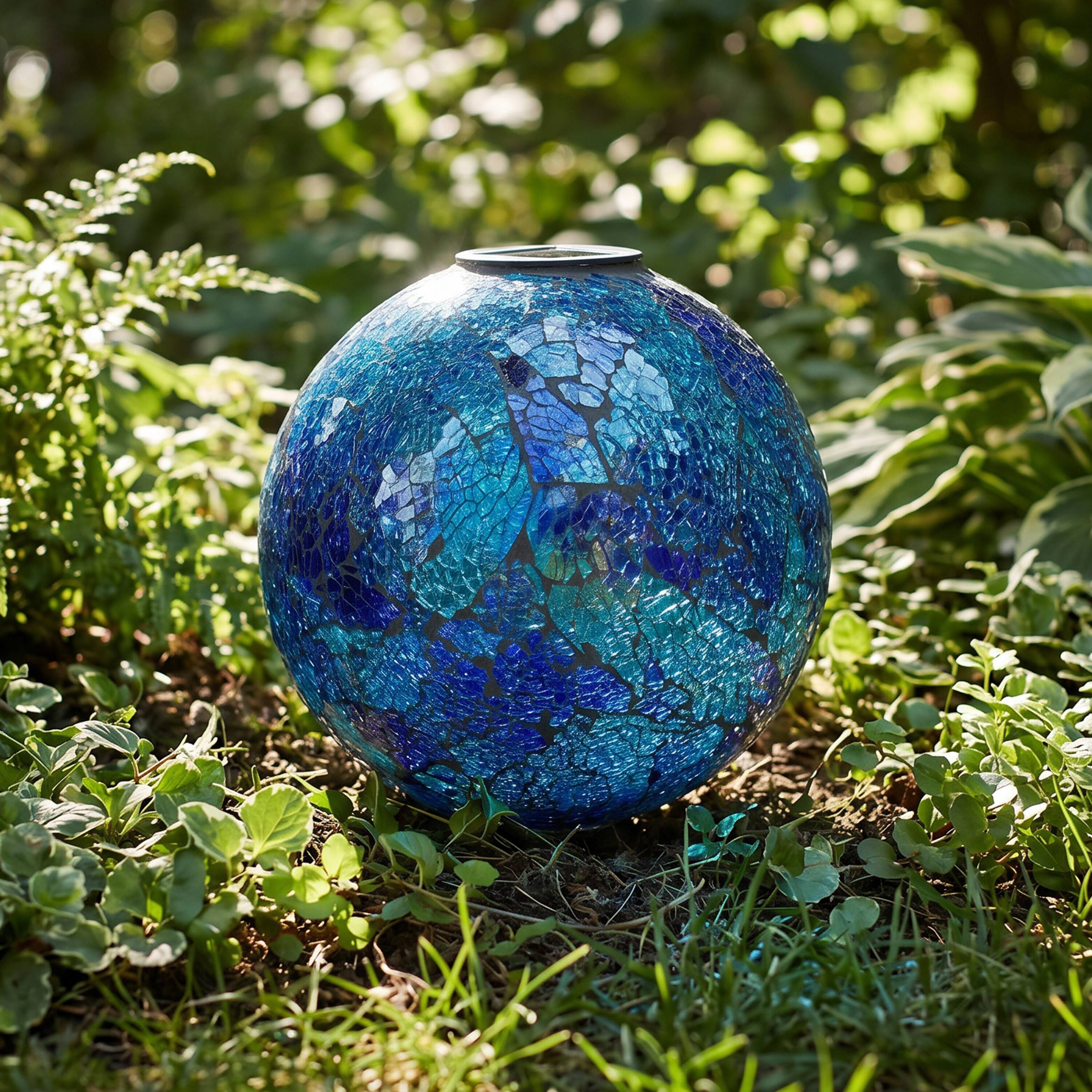 Alt View 7. Sunnydaze - Mosaic Gazing Ball with Solar Light - 10 in - 2pk - Deep Ocean Swirl.