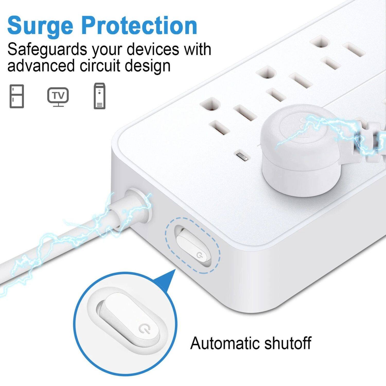 Surge Protection  
Safeguards your devices with advanced circuit design  

Automatic shutoff