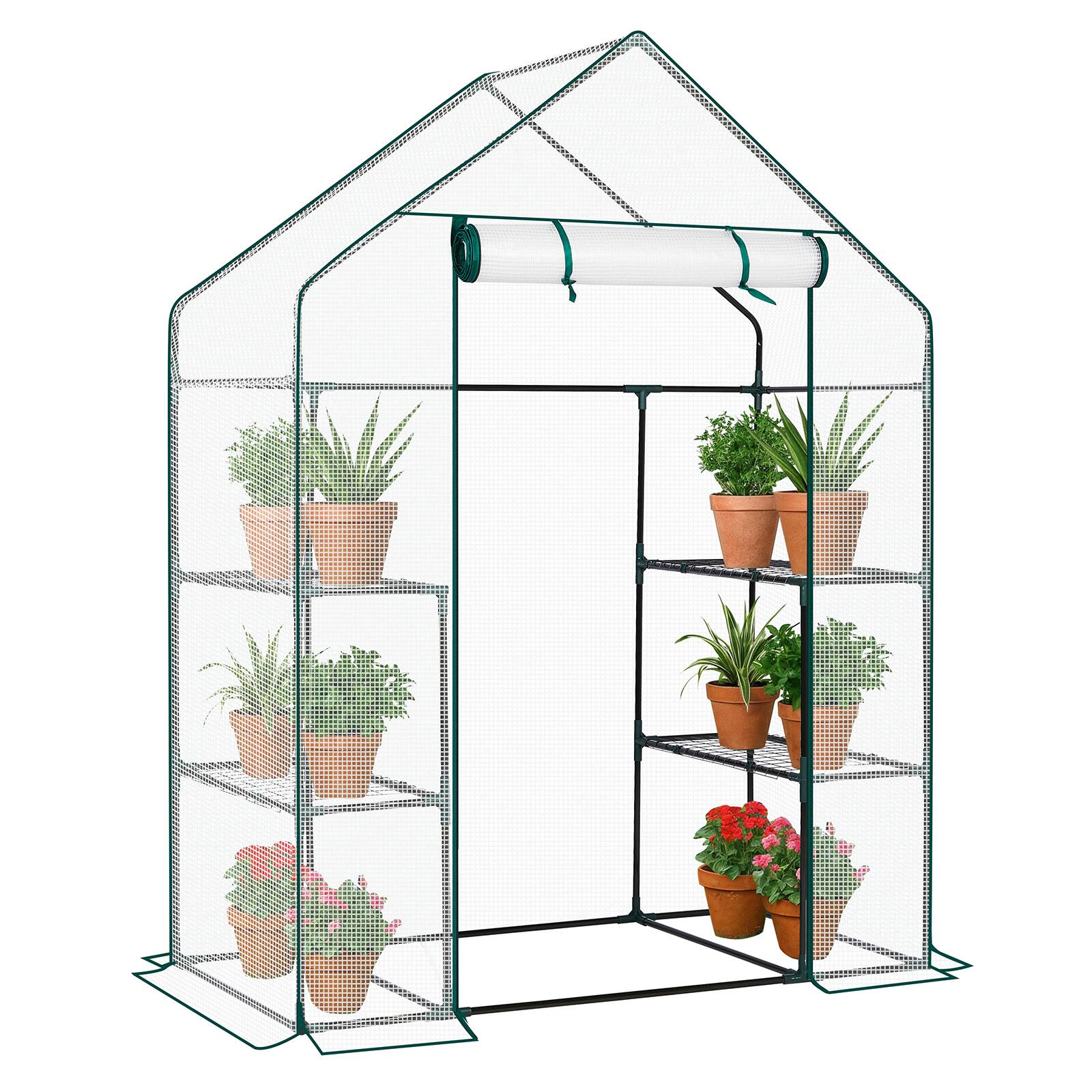Back. Winado - Mini Greenhouse, Small PE Plant Green House with 4 Tiers Rack, Shelf Clips, Roll-up Zipper Door, Gardening Supplies.