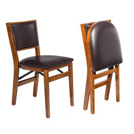 Stakmore - Retro Upholstered Folding Chair, Fruitwood Frame with Espresso Bonded Leather (Set of 2) - Fruitwood Finish