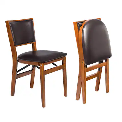 Front. Stakmore - Stakmore Retro Upholstered Folding Chair, Fruitwood Frame with Espresso Bonded Leather (Set of 2) - Fruitwood Finish.