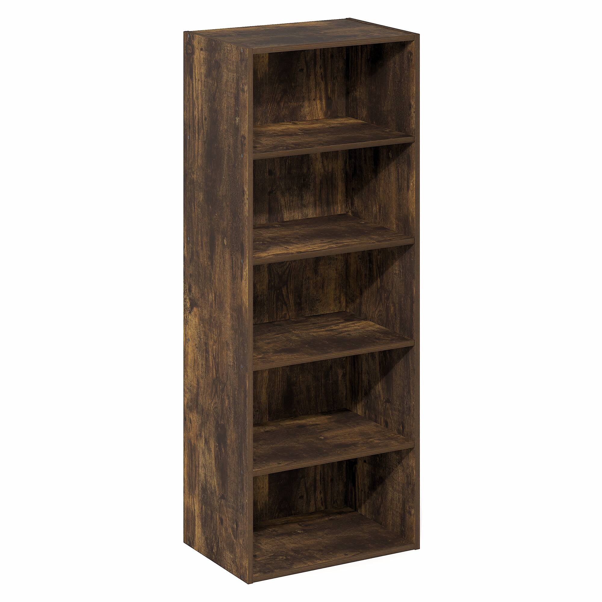 Alt View 4. Furinno - Basic 5-Tier Open Shelf Bookcase, Bookshelf, Storage Organizer, 11 x 17 x 44 - Amber Pine.