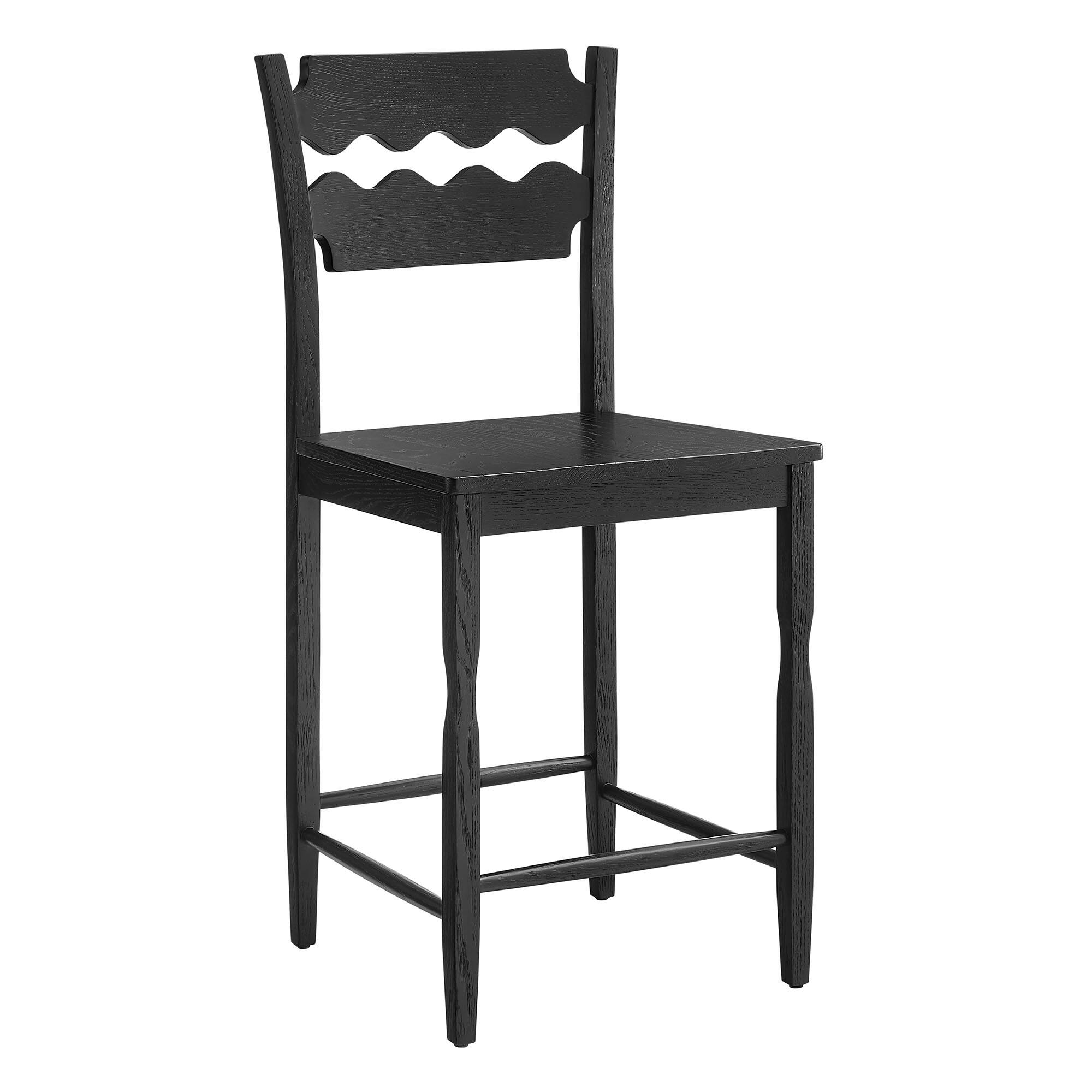 Angle. Modway - Jax Oak Wood Counter Stool With Wavy Razor Back by Modway - Black.