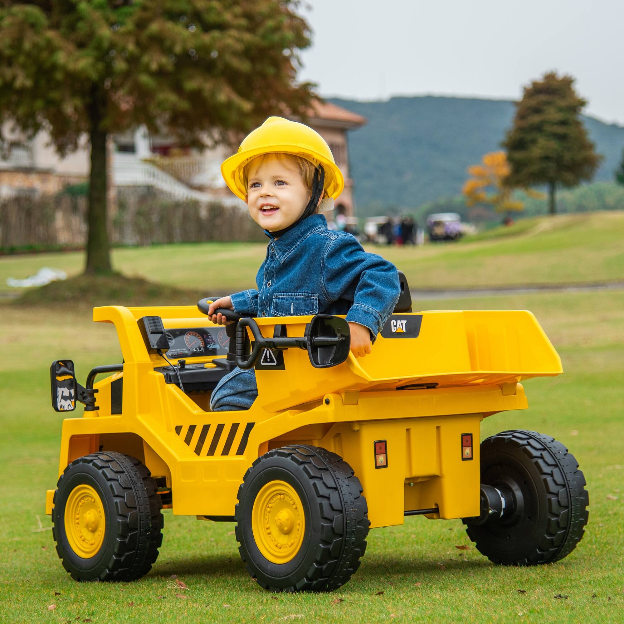 Alt View 4. Qaba - 12V Ride on Dump Truck with Remote, Caterpillar Licensed Excavator with Bucket, Shovel, Music, Horn, Lights, for 3-6.