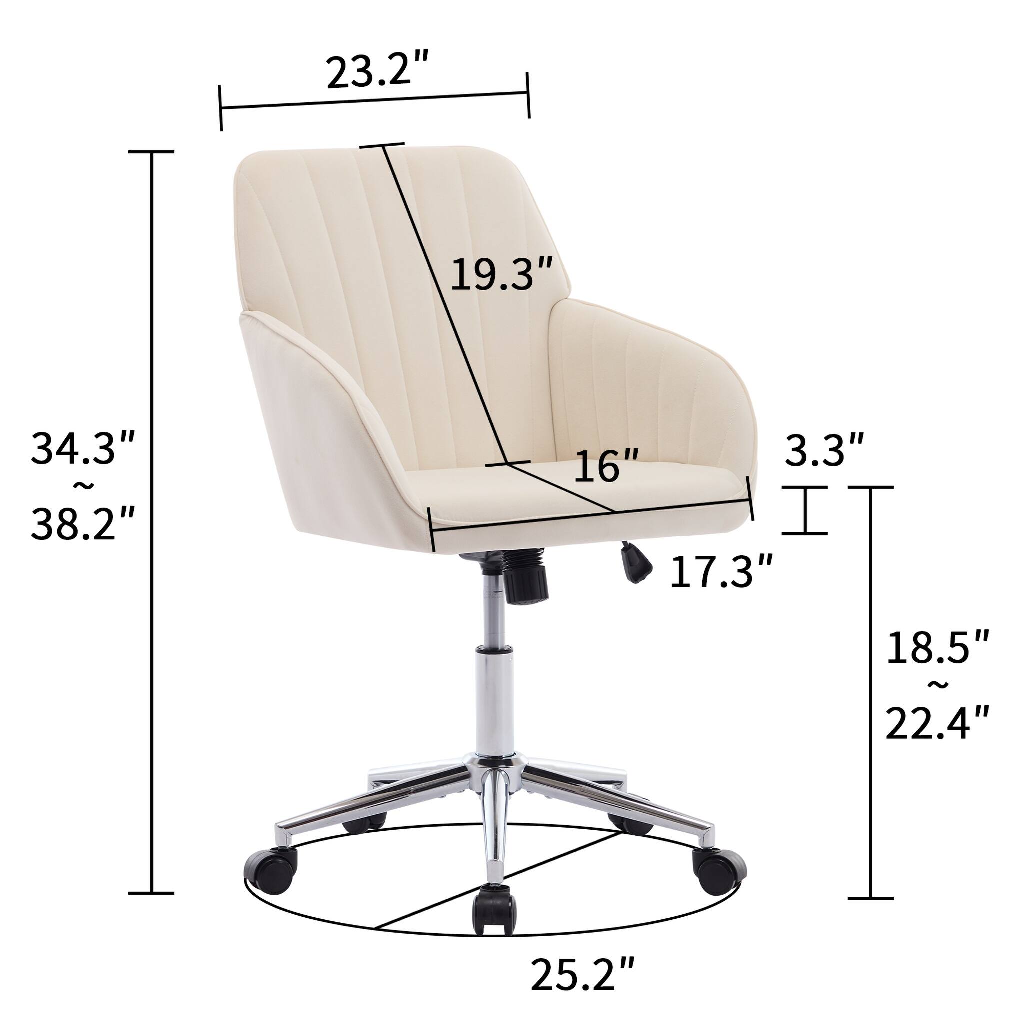 23.2" 19.3" 34.3" ~ 38.2" 16" 3.3" 17.3" 18.5" ~ 22.4" 25.2"