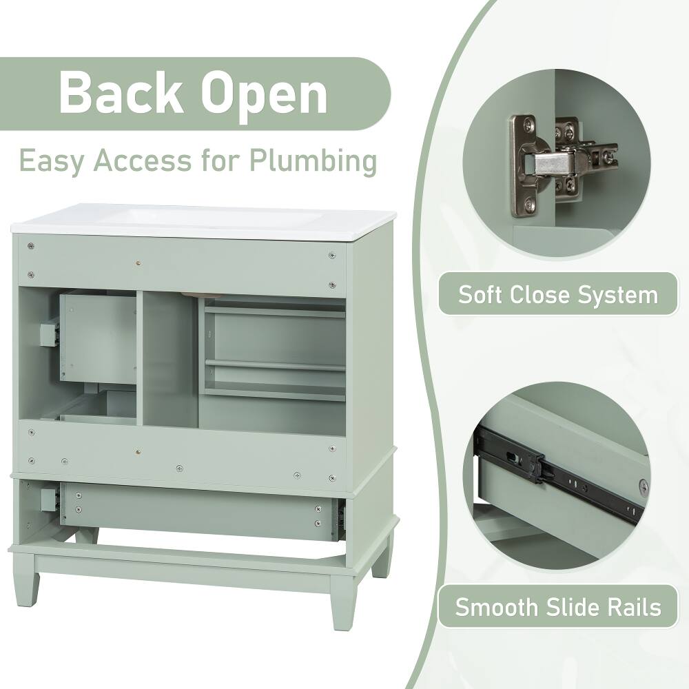Back Open  
Easy Access for Plumbing  
Soft Close System  
Smooth Slide Rails