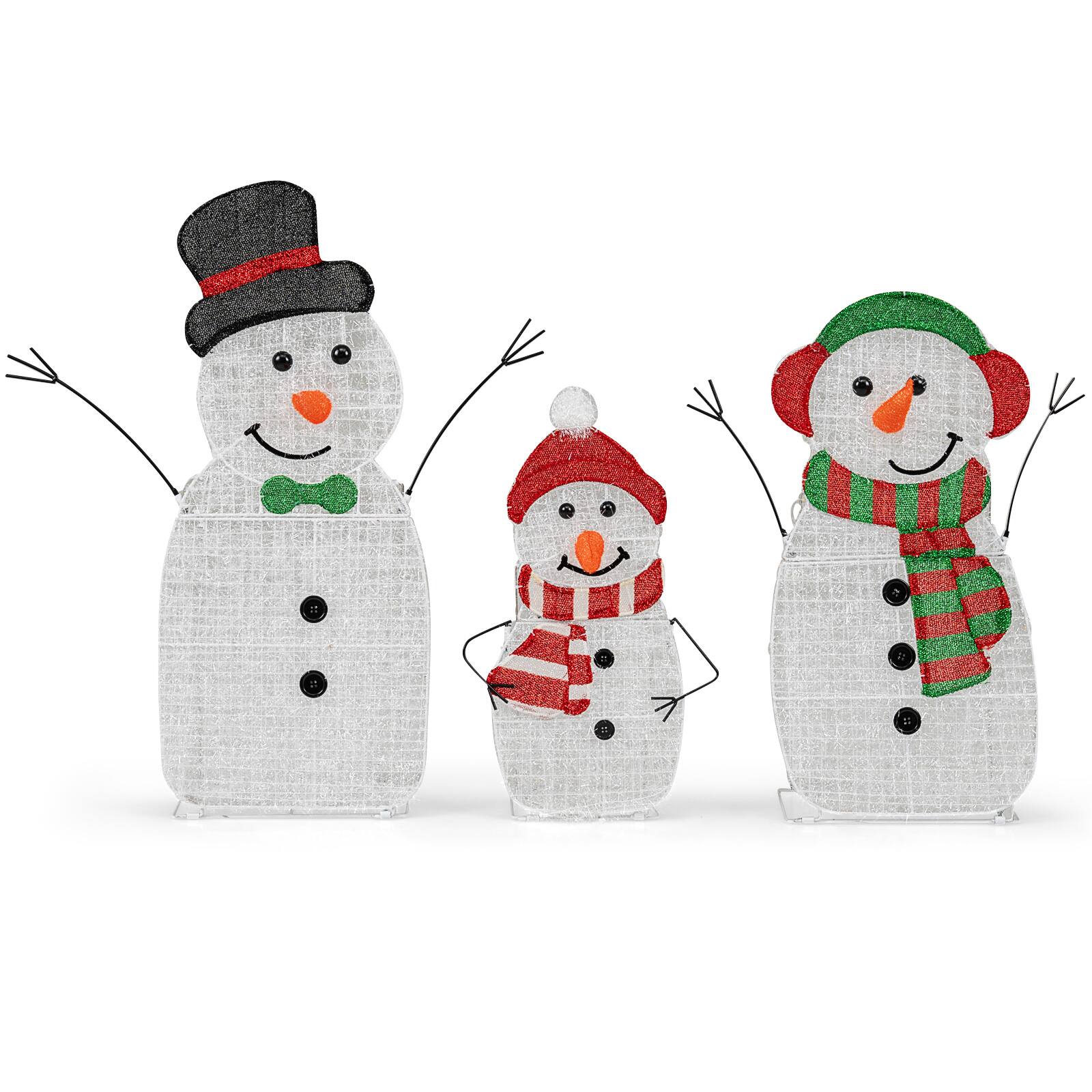 Alt View 6. Gymax - Gymax Set of 3 Pre-Lit 2D Snowman Set w/LED Lights for Home Lawn Yard Garden Plug in Multi-Color - White.