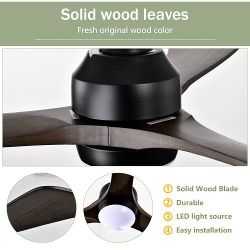 Solid wood leaves  
Fresh original wood color  
1. Solid Wood Blade  
2. Durable  
3. LED light source  
4. Easy installation
