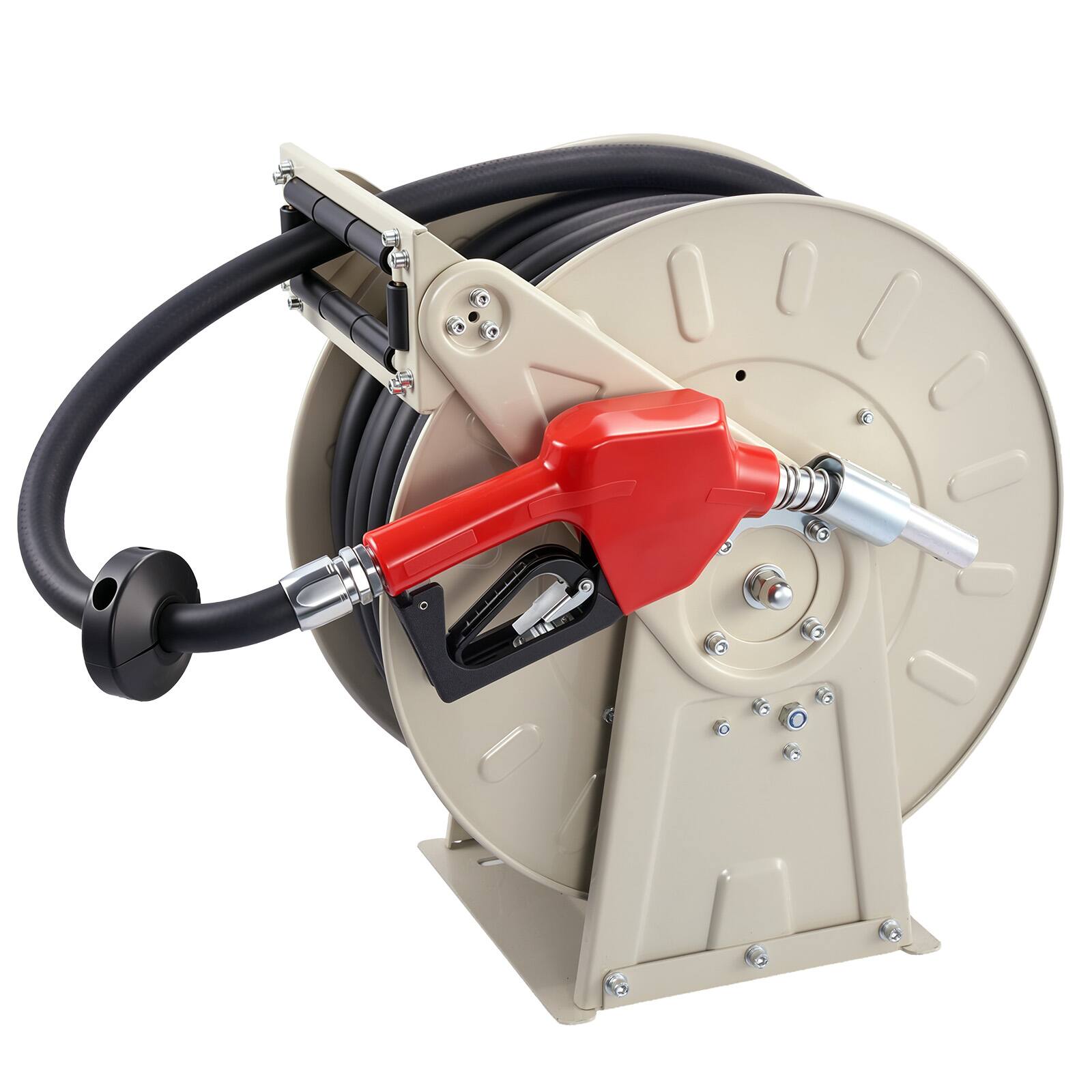 Alt View 5. VEVOR - Fuel Hose Reel, 3/4 inch x 66 ft Retractable, Spring Driven Auto Swivel Rewind, 300 PSI, Heavy-Duty Carbon Steel - Gray;White;Black.
