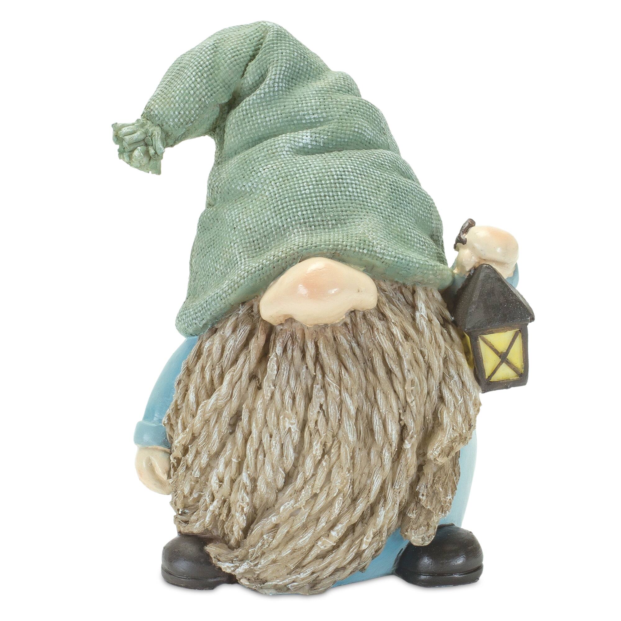 Alt View 1. BreeBe - Stone Garden Gnome Figurine with Bird and Lantern Accent (Set of 4) - Green.