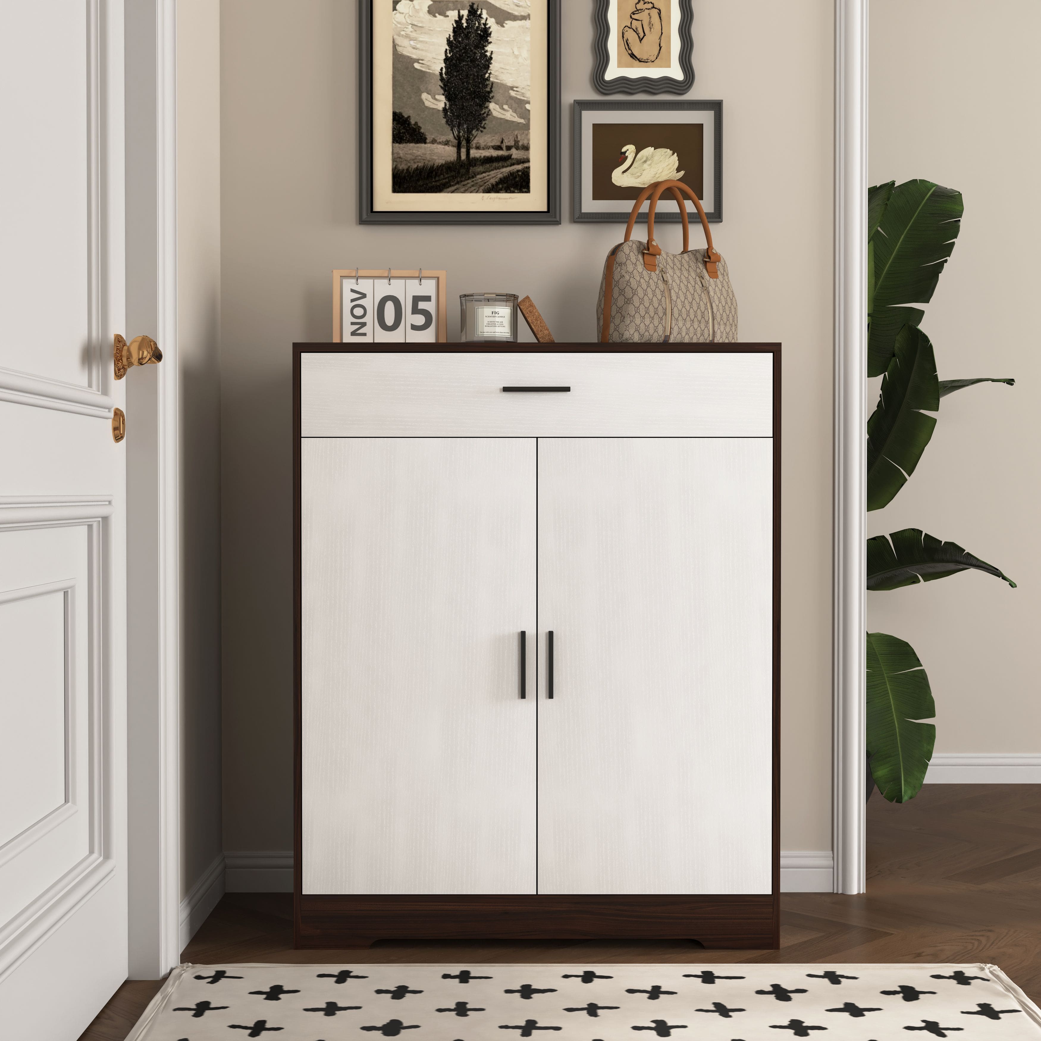 Mirfee - Tall Bathroom Storage Cabinet with Drawer, Doors, Acrylic Door, Adjustable Shelf, MDF - Gray