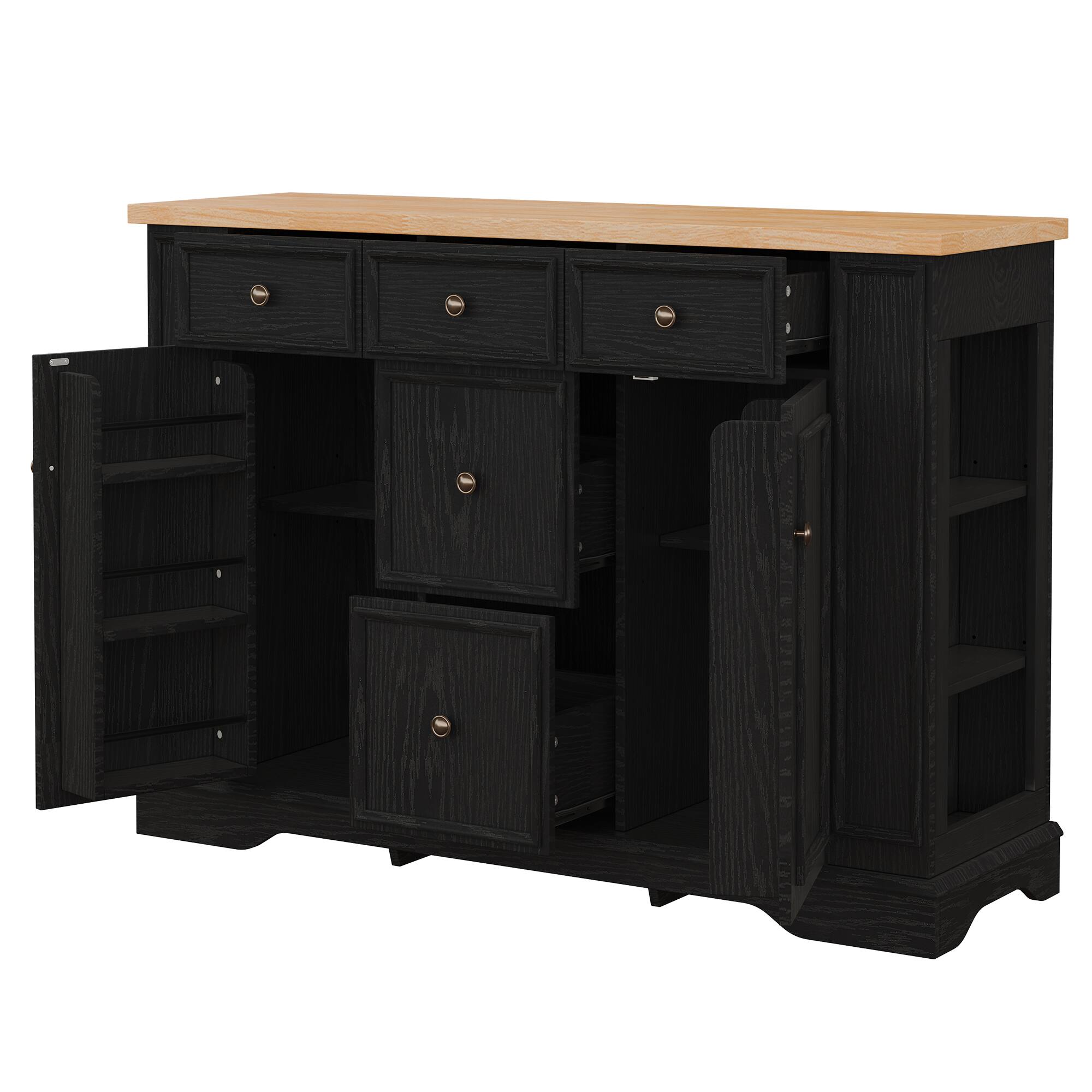 Left. Forest'nSky - Black Sideboard Buffet Cabinet with Storage,5 Drawers, 2 Cabinets, Adjustable Shelves for Dining Room - Black.