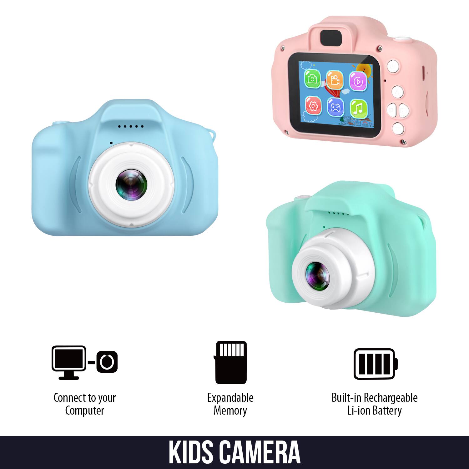 KIDS CAMERA

- Connect to your Computer
- Expandable Memory
- Built-in Rechargeable Li-ion Battery