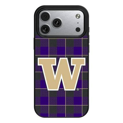 Front. Keyscaper - Washington Huskies Plaid Magnetic Bump iPhone Case - 17 Pro Max - Black.
