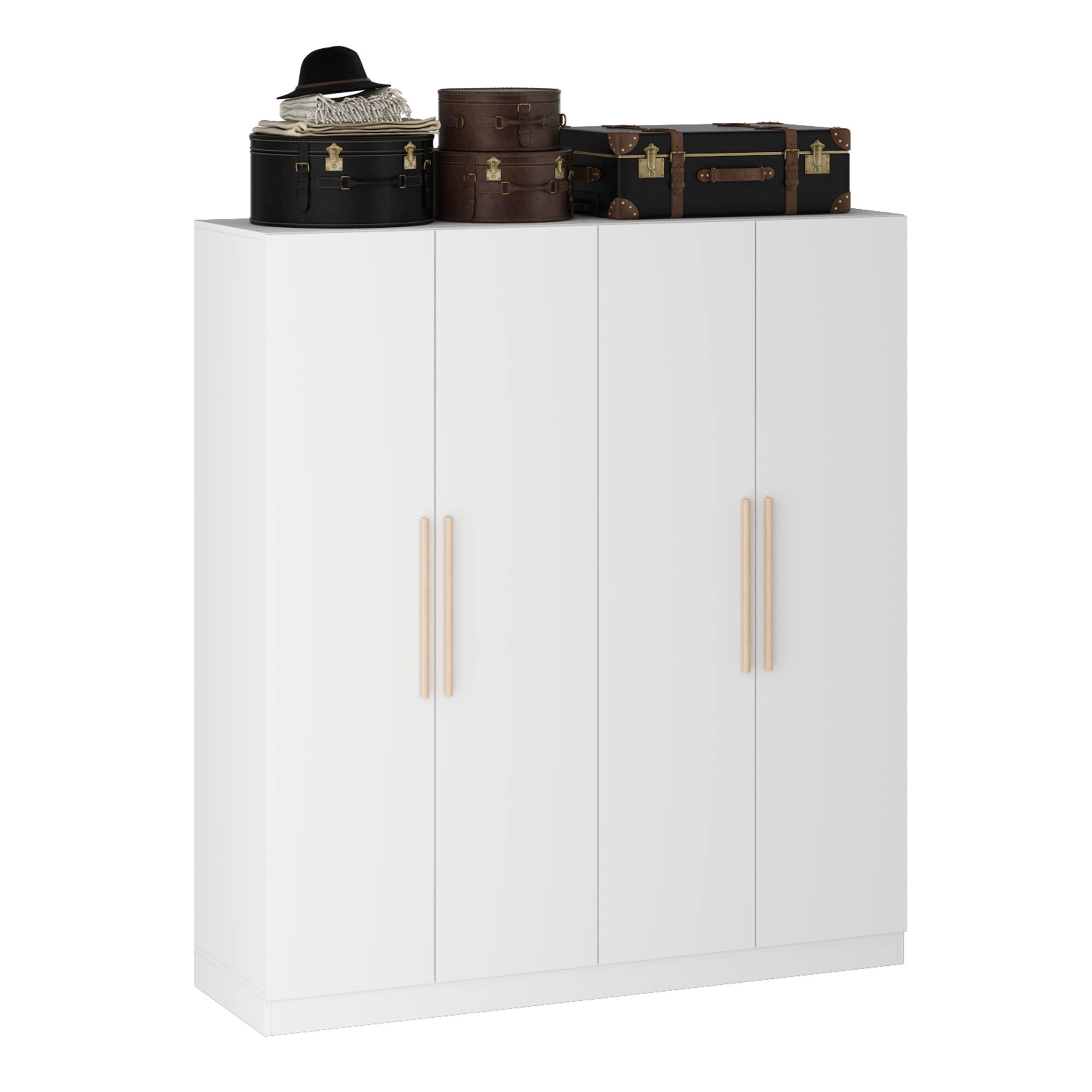 Angle. FUFU&GAGA - FUFU&GAGA 4 - Door Wardrobe with Wooden Handles & Anti - Tip Safety - White.