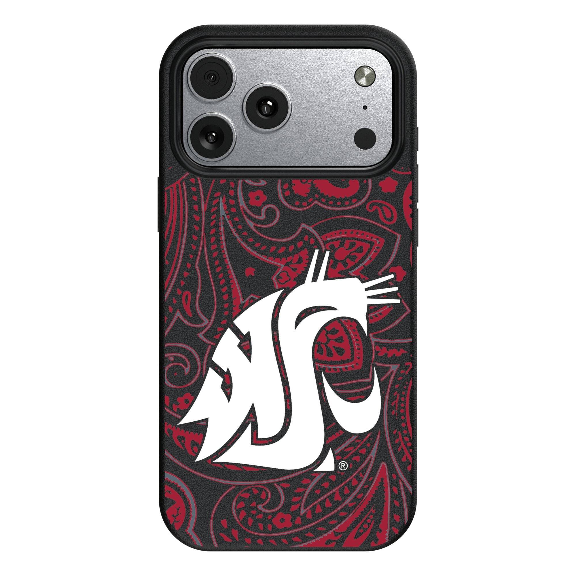 Front. Keyscaper - Washington State Cougars Paisley iPhone Magnetic Bump Case - 15 Plus - Black.