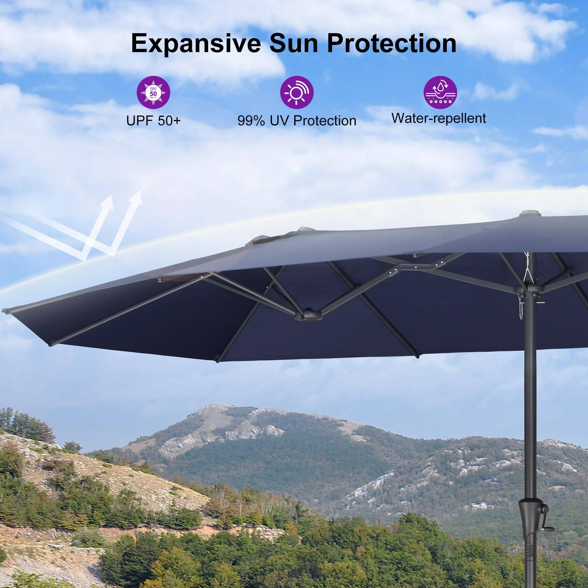 Expansive Sun Protection

- UPF 50+
- 99% UV Protection
- Water-repellent