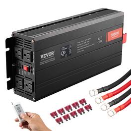 VEVOR - Pure Sine Wave Inverter, 3000 Watt, DC 12V to AC 120V Power Inverter with 2 AC Outlets 2 USB Port 1 Type-C Port - Black
