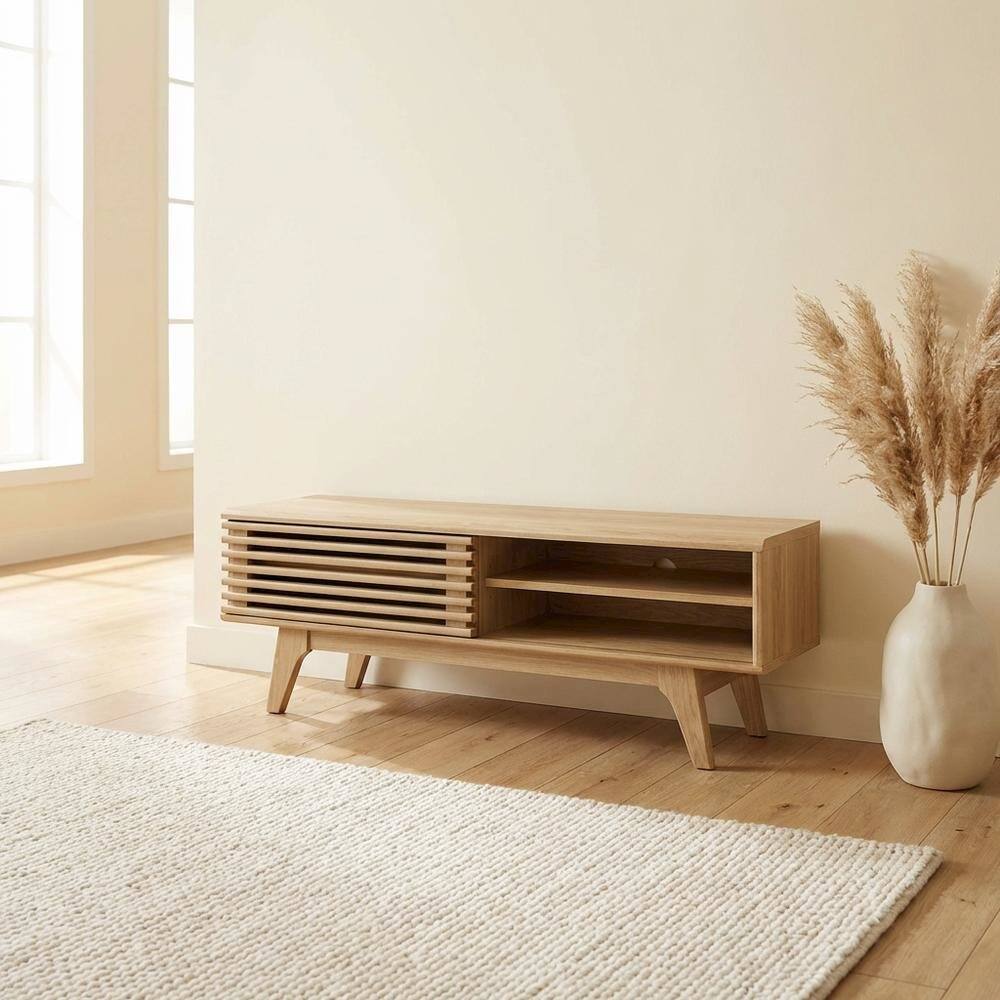 Left. FurniFact - Wooden Brown TV Stand with 48-Inch Width and Sleek Design - Brown.