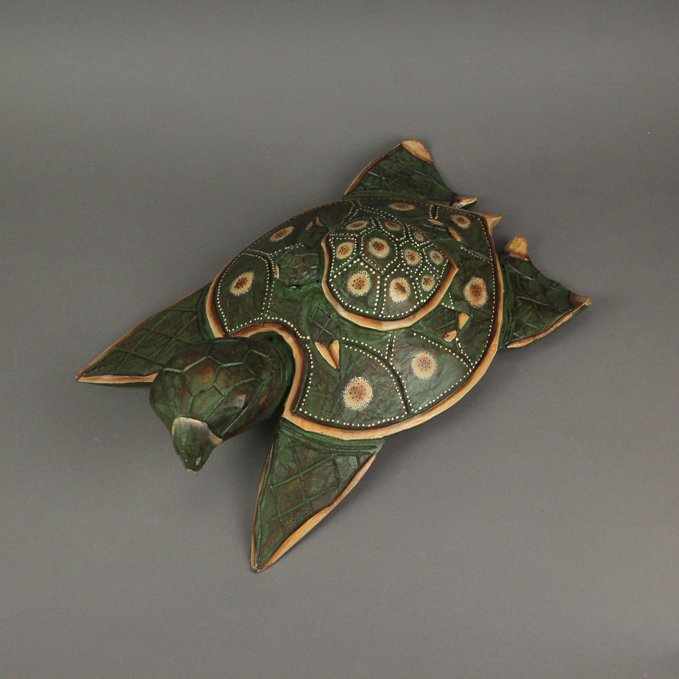 Alt View 3. Things2Die4 - Green Finish Mother And Baby Turtle Hand Carved Wood Sculpture Home Decor Statue 15.5 Inches Long - Green.