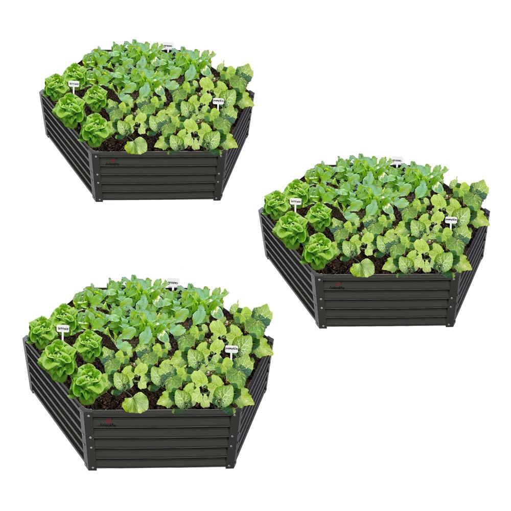 A Anleolife - 3-Pack Metal Hexagon Raised Garden Bed Planter Box for Planting Vegetables Flowers (70 in. L x 60 in. W x 18 in. H) - Gray price history on PriceWatchPro