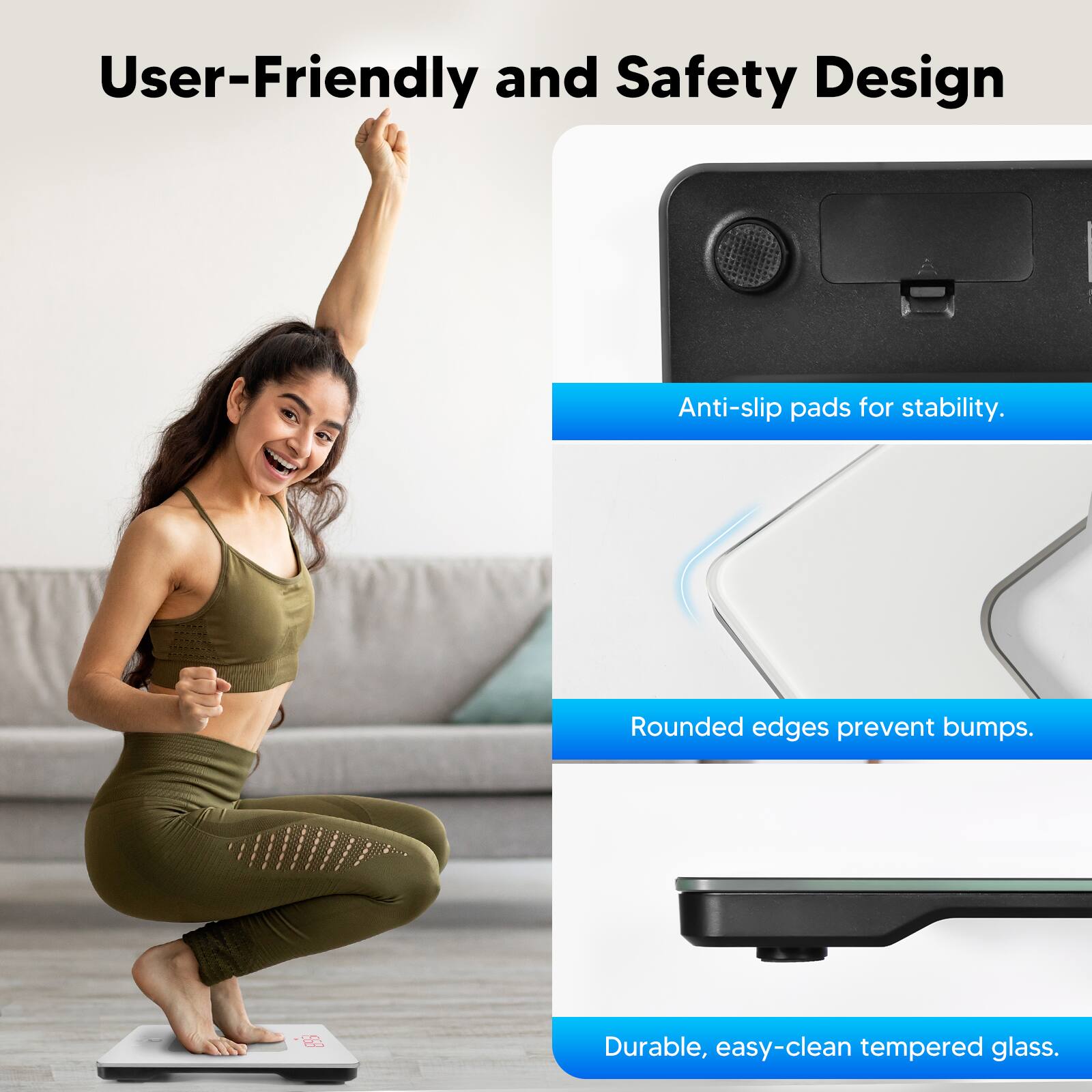 User-friendly and safety design anti-slip pads for stability. Rounded edges prevent bumps. Durable, easy-clean tempered glass.