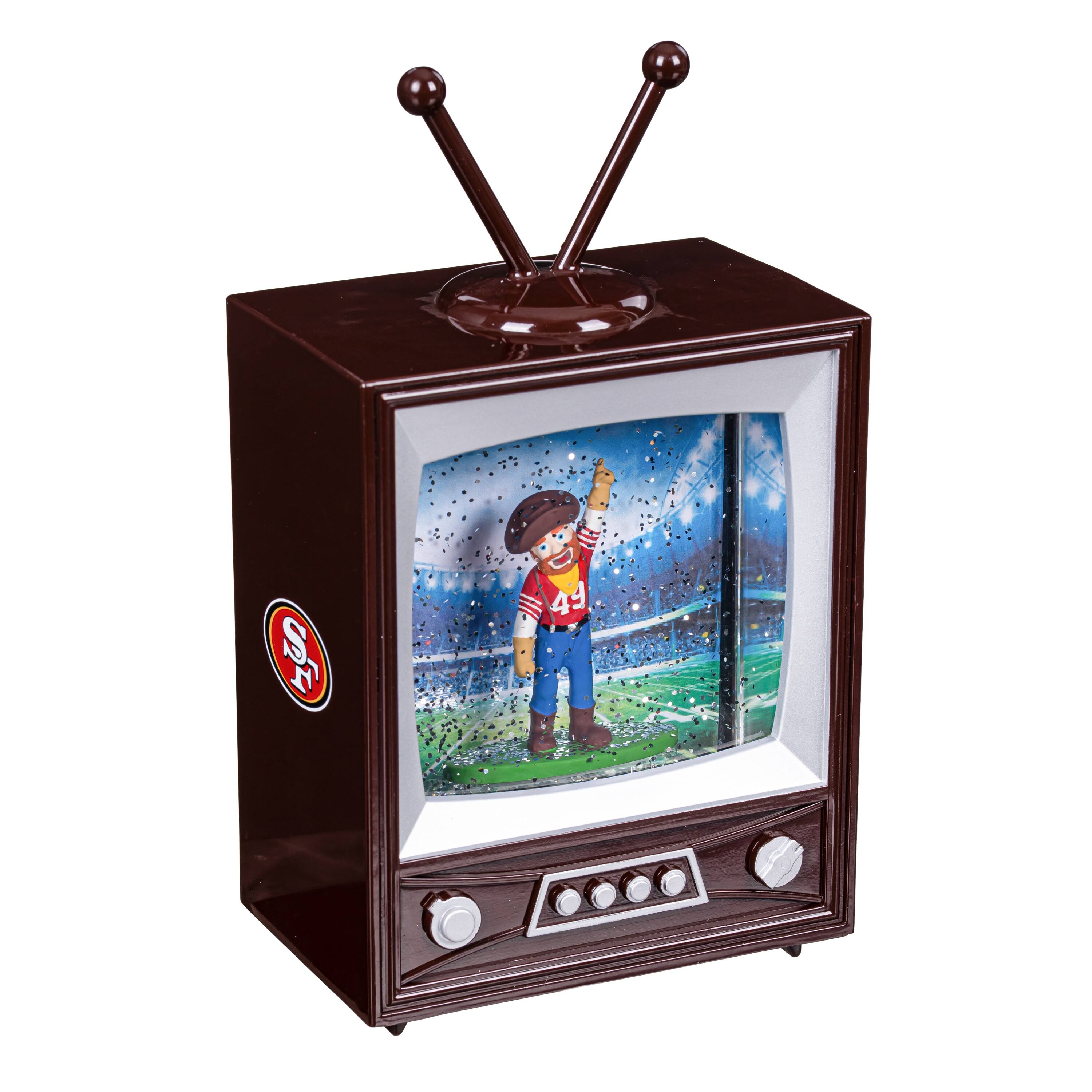 Evergreen Enterprises - San Francisco 49ers 8" Vintage TV Water Globe Lantern with Mascot - Brown
