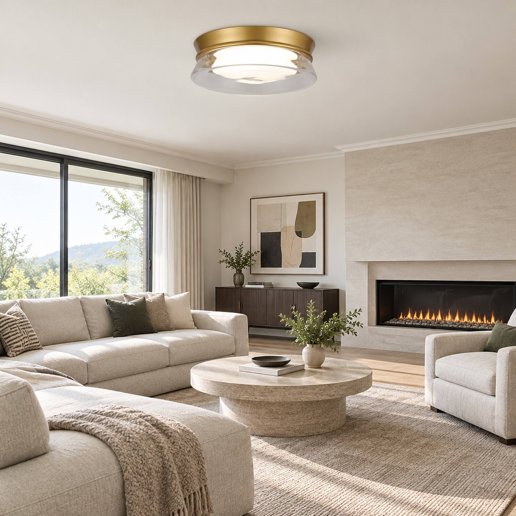 RYHNUYNE 12 LED Flush Mount Ceiling Light, Clear Glass Shade, 5 Color ...