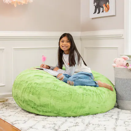 Front. Jaxx - Jaxx Cocoon 4 Foot Bean Bag Chair - Faux Fur, Lime Green - Faux Fur - Lime Green.
