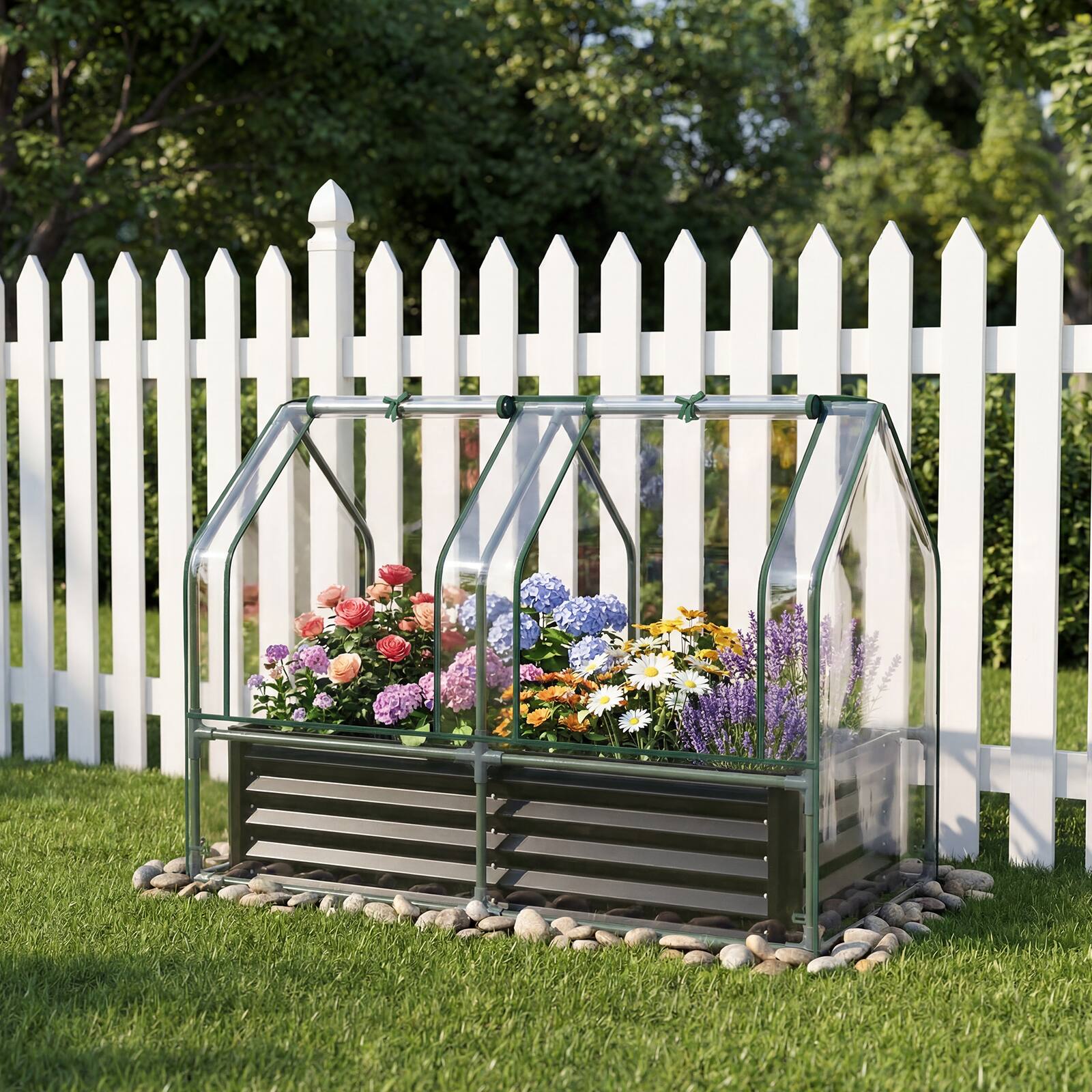 Alt View 1. Gymax - Gymax 4 x 2 x 3 FT Small Galvanized Raised Garden Bed w/Greenhouse Cover Windows Black & Transparent - Black.