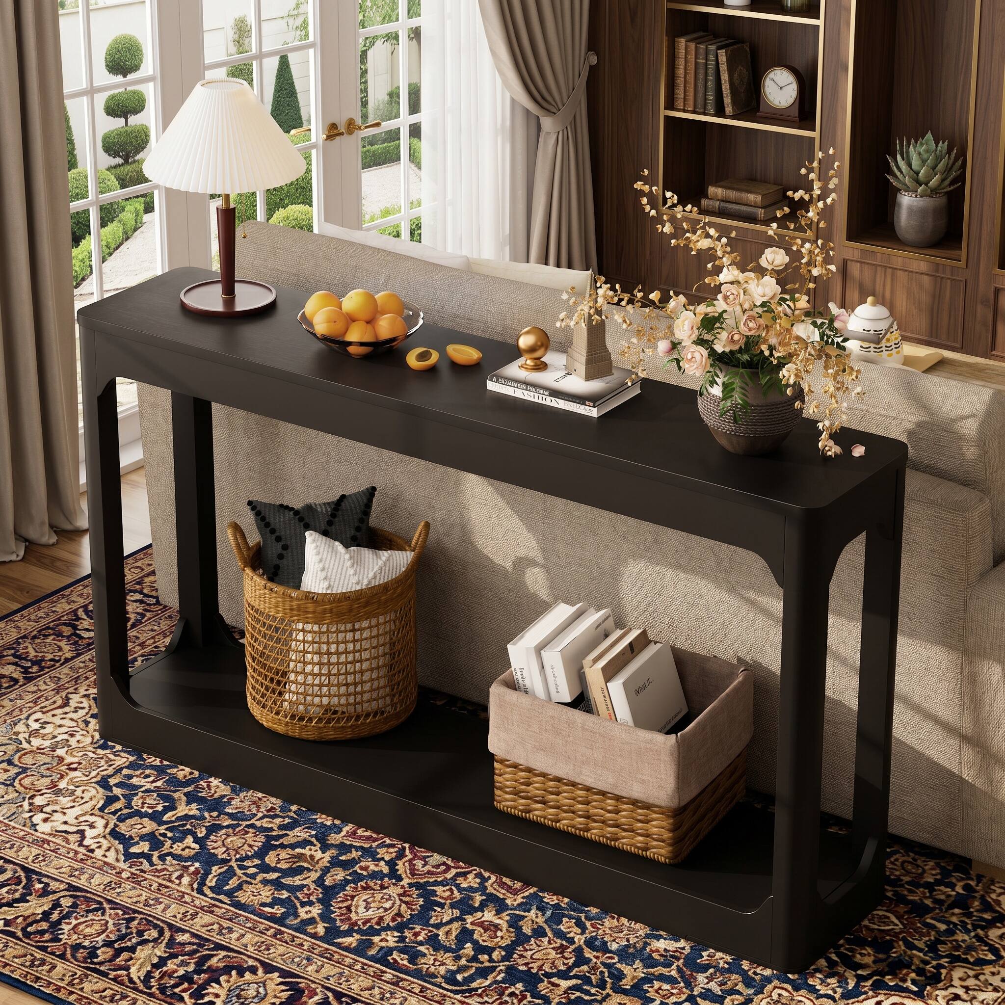 Alt View 10. Forest'nSky - Black 55.1-inch curved-leg storage table wooden side table for entryways - Black.