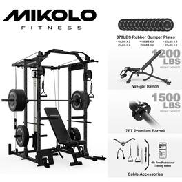 Mikolo - Power Rack Cage, 1500 lbs Weight Rack with Cable Crossover Machine, Multi-Function Squat Rack - Black