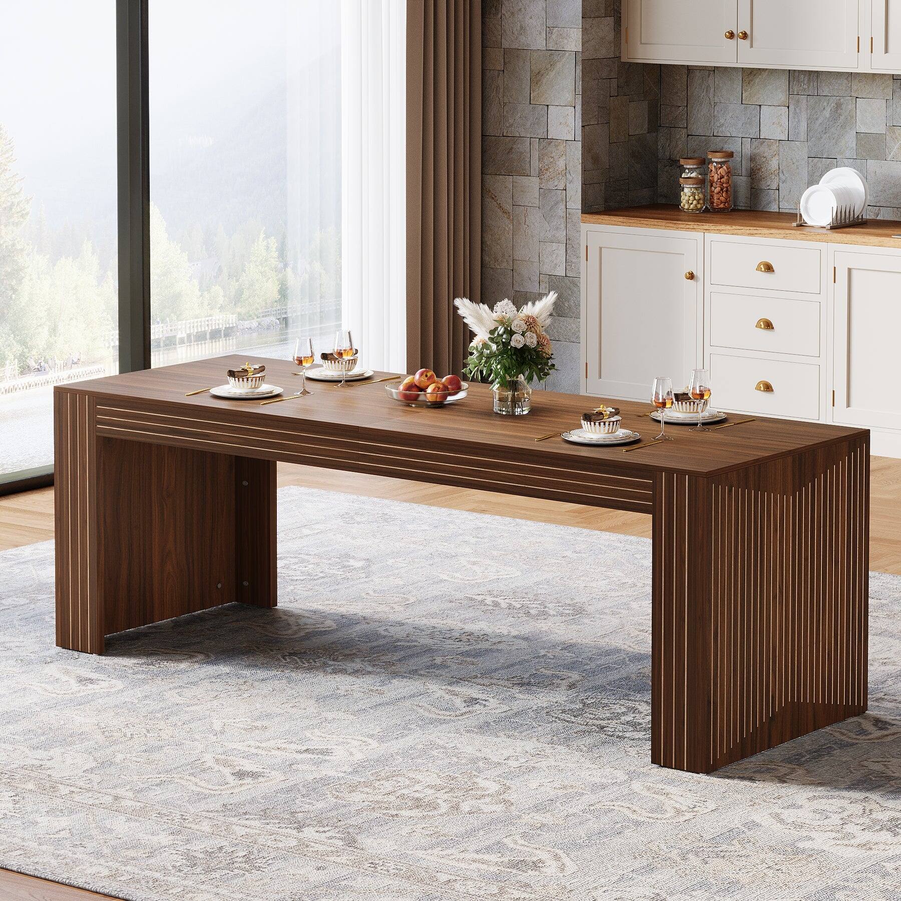 Angle. Tribesigns - Farmhouse Dining Table with Engineered Wood Construction and Rectangular Top for Dining Room and Kitchen - Dark Brown.