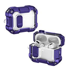 UUCOVER - Rugged Protective Case for Apple Airpods Pro 2nd Gen (2022) with Lock and Carabiner Shockproof PC Clear Cover - Purple